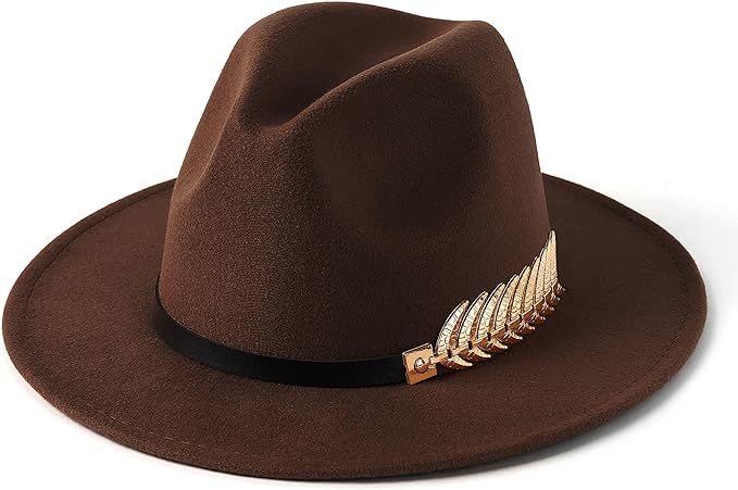 HUDANHUWEI Women's Wide Brim Fedora Panama Hat with Metal Belt Buckle | Amazon (US)