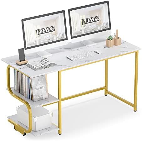 Teraves Reversible Computer Desk for Small Spaces,Small Desk with Shelves,47 inch Gaming Desk Off... | Amazon (US)