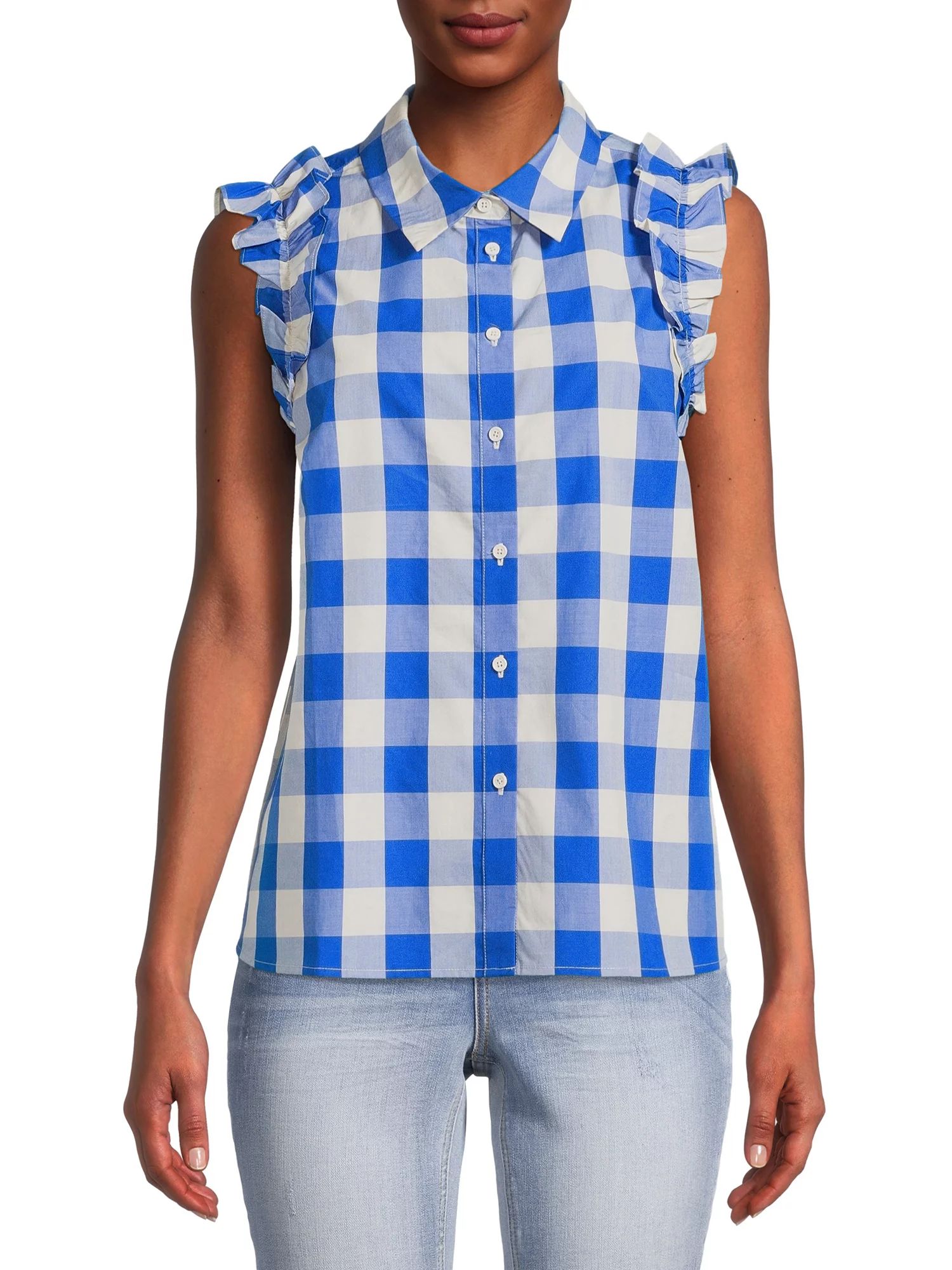 The Get Women's Ruffle Sleeve Button Front Shirt | Walmart (US)