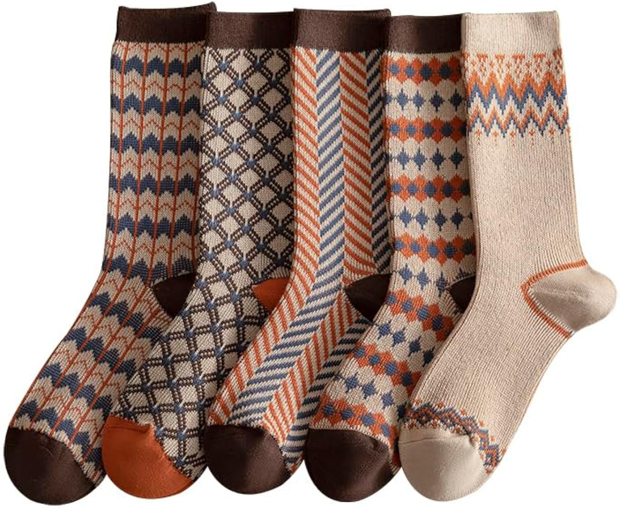 DIMEIYOUPIN 5 pairs fair isle ethnic style retro style Bohemian Style Women\u2019s Crew Socks Thi... | Amazon (US)