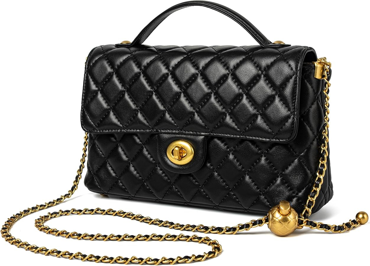 DORIS&JACKY Quilted Top Handle Satchel Purse for Women. Designer Lambskin Crossbody Shoulder Bag ... | Amazon (US)