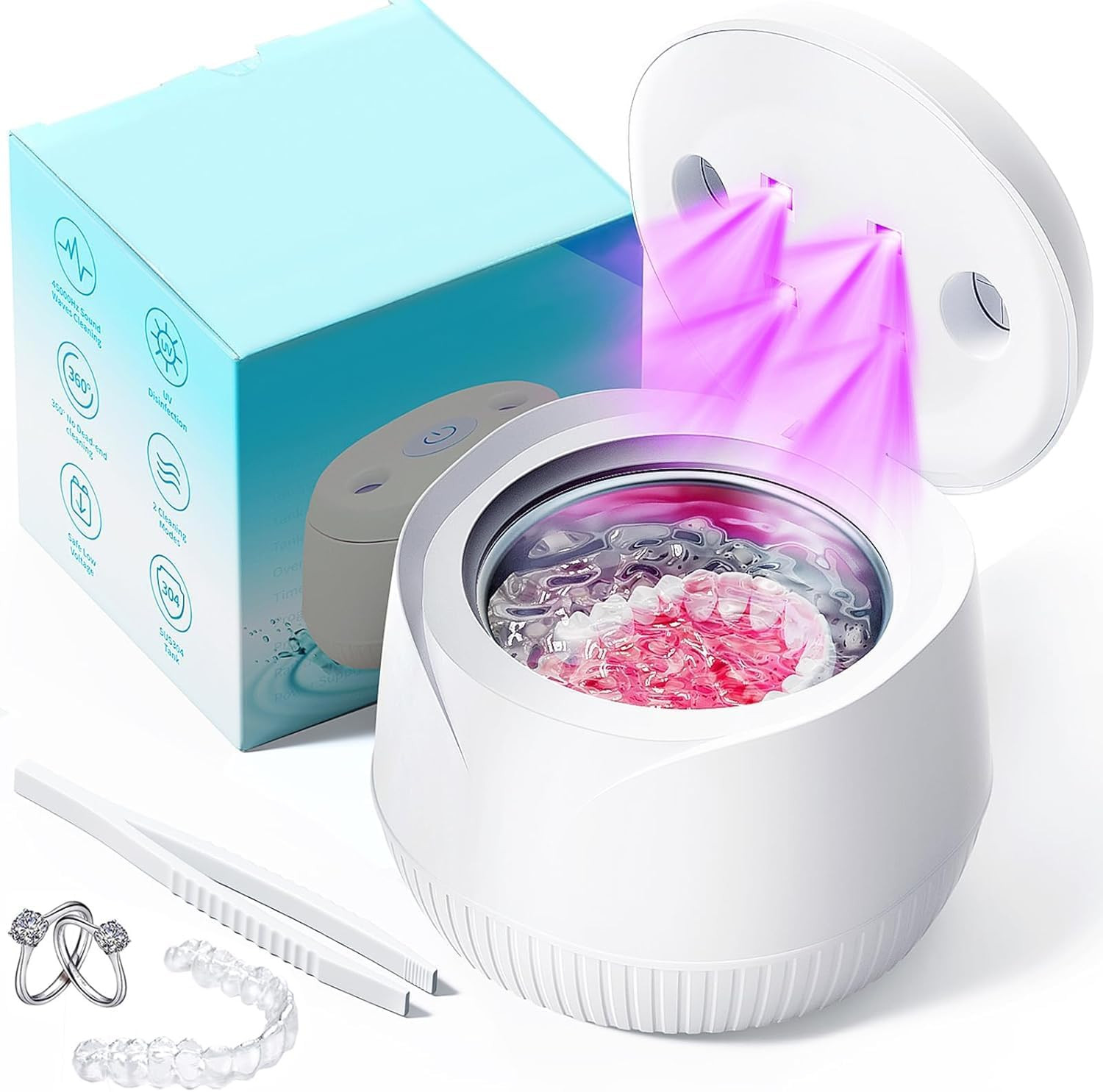 Ultrasonic Retainer Cleaner, 45kHz Ultrasonic Denture Cleaner with U-V Light, Ultrasonic Retainer... | Amazon (UK)