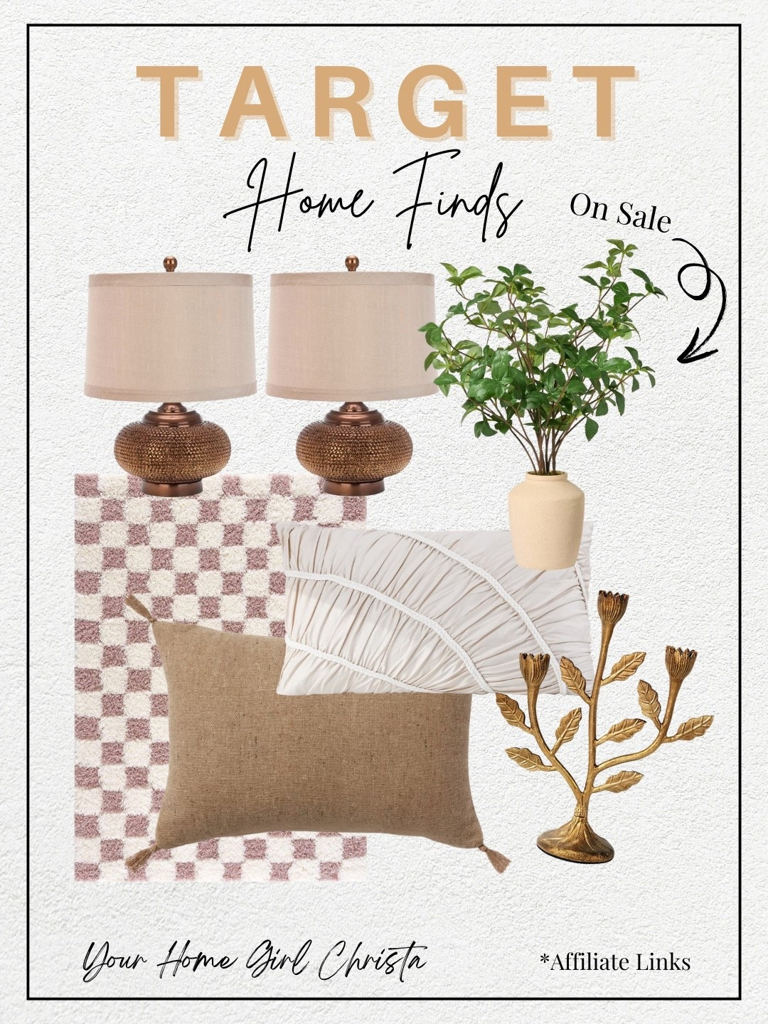 Target has been dropping the CUTEST home decor lately 🤎
This combo is giving cozy, timeless, and budget-friendly designer vibes all at once:

✨ Textured table lamps (so warm and inviting)
✨ Neutral woven rug for the perfect foundation
✨ Accent pieces that make your space feel complete

If you’re refreshing your home for fall or just love affordable Target finds, these pieces are a must!



#TargetHome #TargetFinds #AffordableHomeDecor #HomeInspo #NeutralHomeDecor #CozySpaces #HomeDecorLover #YourHomeGirlChrista

#LTKSeasonal #LTKHome #LTKSaleAlert