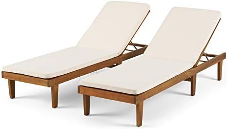 Christopher Knight Home 310751 Madge Oudoor Chaise Lounge with Cushion (Set of 2), Teak Finish, C... | Amazon (US)