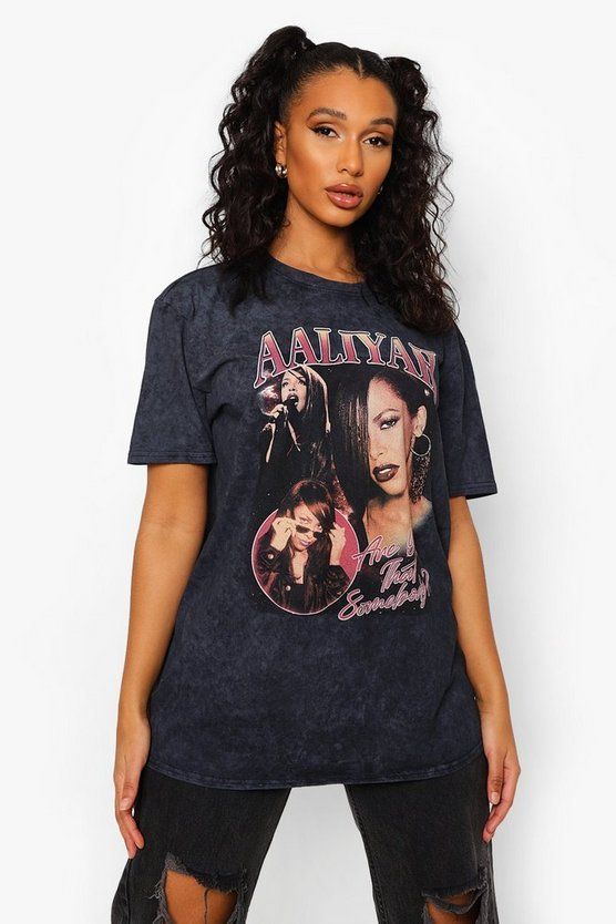 Aaliyah Acid Wash License Oversized T-shirt | Boohoo.com (US & CA)
