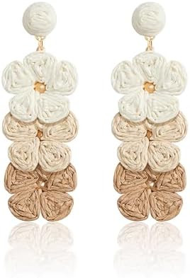 Summer Raffia Flower Earrings, Raffia Straw Wrapped Gradient Ramp Floral Statement Spring Beach R... | Amazon (US)
