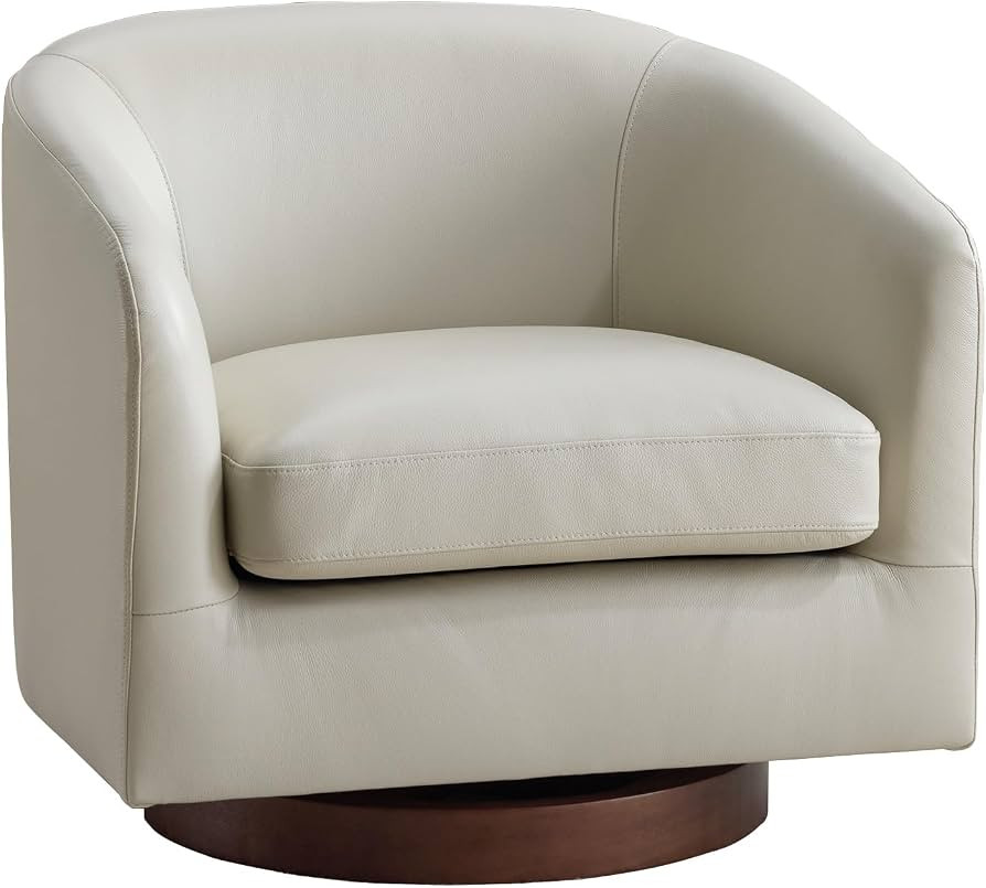 AEDI Genuine Leather Swivel Accent Chair, Barrel Armchair for Living Room and Bedroom, Soft Greig... | Amazon (US)