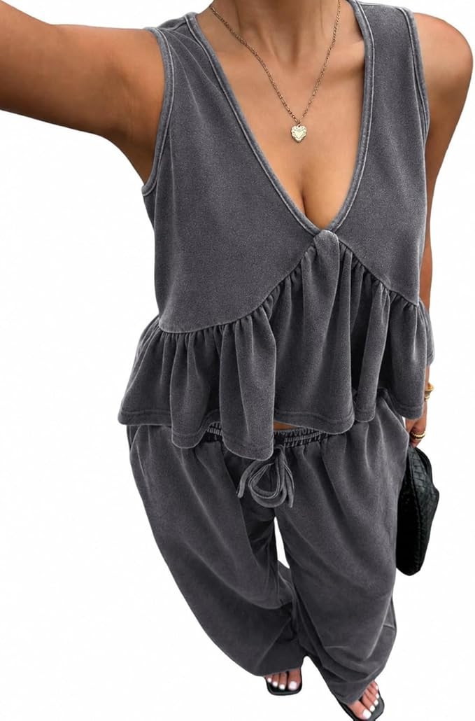 Women's 2 Piece Outfit Vintage Distressed Tie-Dye V-Neck Camisole And Pants Set Summer Matching L... | Amazon (US)
