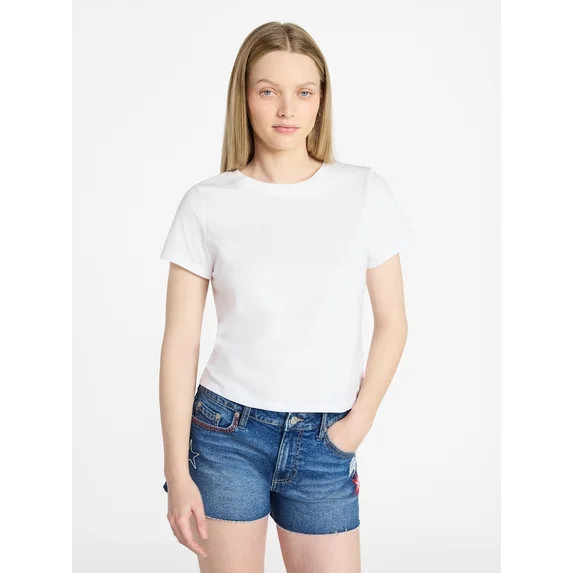 No Boundaries Cotton Tee with Short Sleeves, Women’s XXS-XXL | Walmart (US)