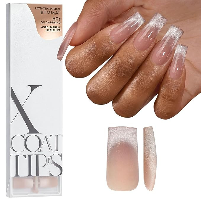 BTArtboxnails XCOATTIPS Cat Eye Nails - French Tip Press On Nails, Long Square Soak Off Acrylic N... | Amazon (US)