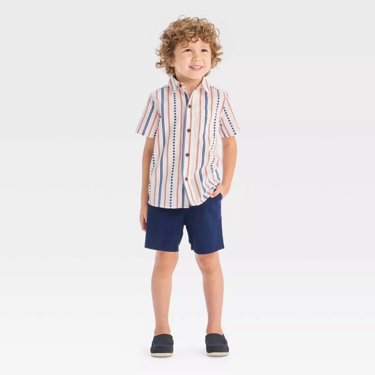 Toddler Boys' 4th Of July Short Sleeve Stars and Striped Button Up and Shorts Set - Cat & Jack™... | Target