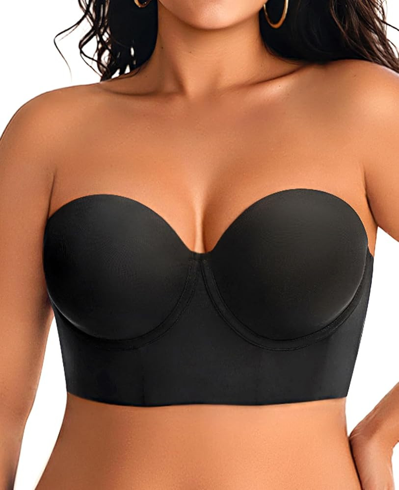Longline Strapless Bras for Women Large Bust Plus Size Corset Lift Up Full Coverage Bra | Amazon (US)