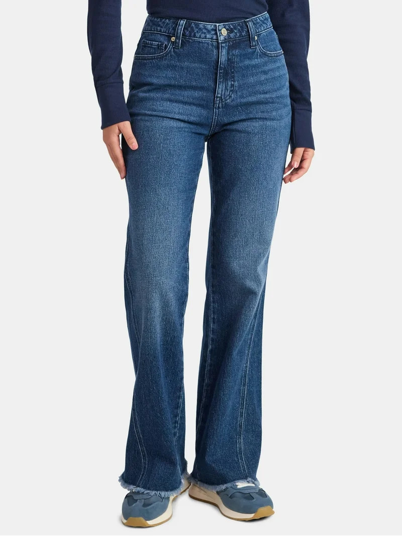 Time and Tru Women's High Rise Flare Jeans With Side Seam Details, 32" Inseam, Sizes 0-20 | Walmart (US)