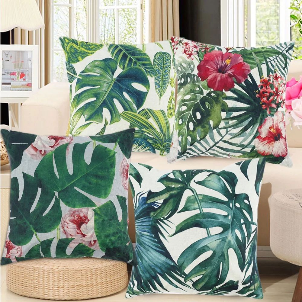 Willstar 4PCS Throw Pillow Covers Pillow Cases Tropical Plants Pillow Case for Outdoor Patio Gard... | Walmart (US)