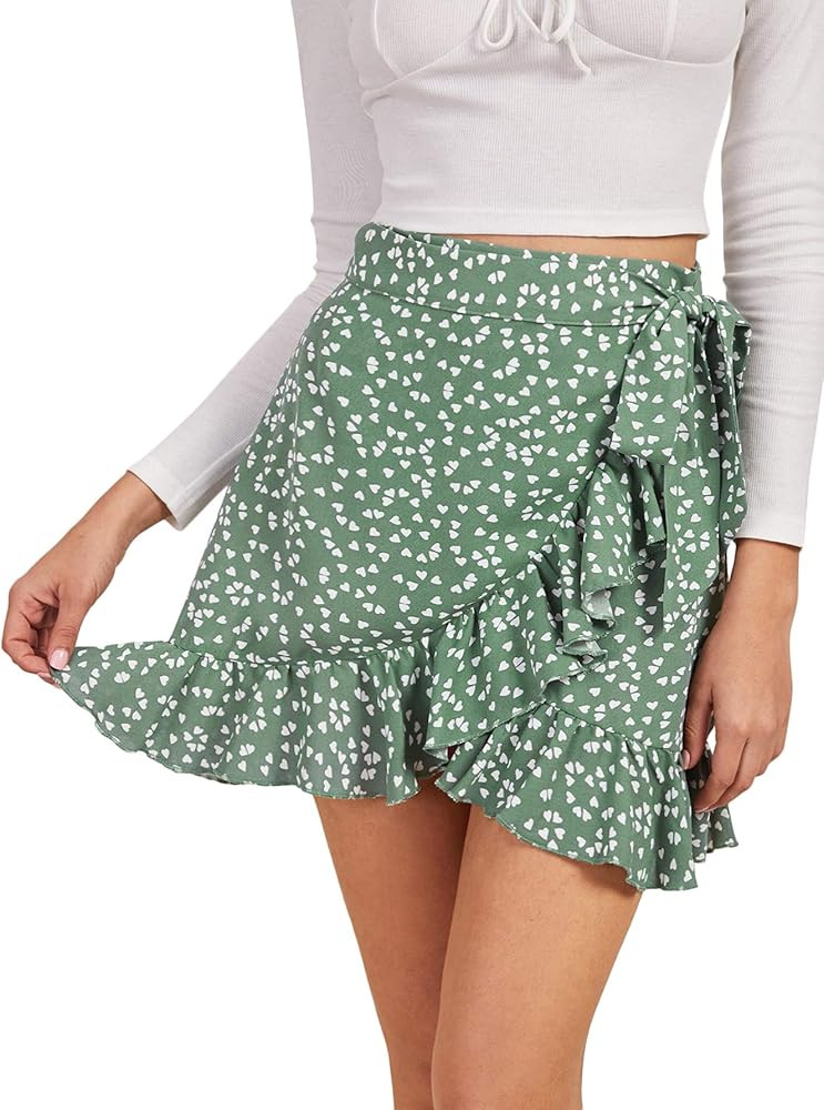 WDIRARA Women's Summer Eyelet Embroidery Knot Side Wrap Chiffon Skirt | Amazon (US)