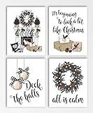 Christmas Prints Wall Art Decor, UNFRAMED - Set of 4, 8 X 10, Holiday Decor Prints, Wreaths, Vintage | Amazon (US)