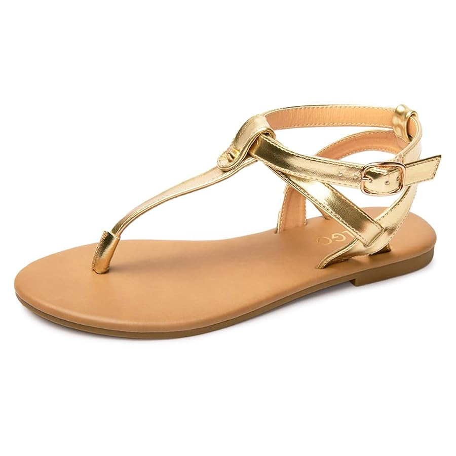 Colgo Thong Flat Sandals, Casual Women T-Strap Dress Sandals with Adjustable Ankle Buckle for Sum... | Amazon (US)