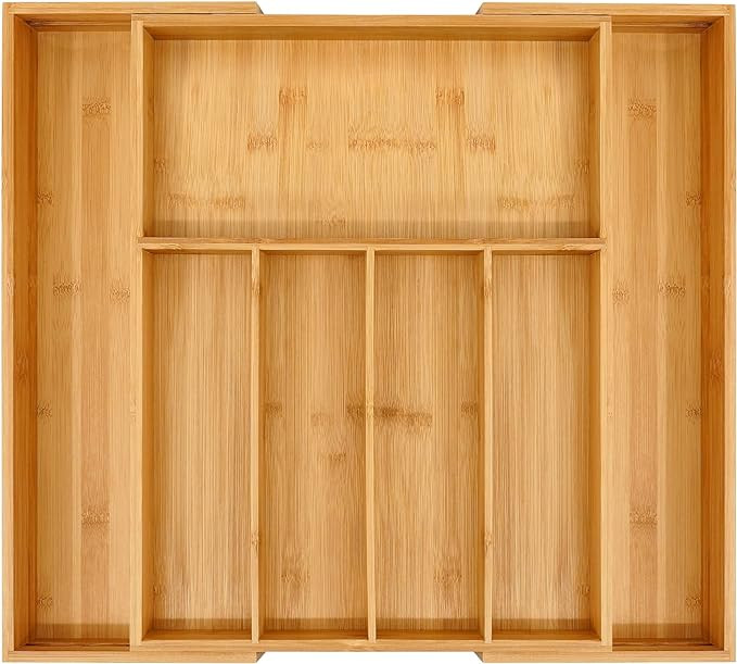 VaeFae Bamboo Drawer Organizer, Expandable Silverware Drawer Organizer and Cutlery Tray, Wooden D... | Amazon (US)