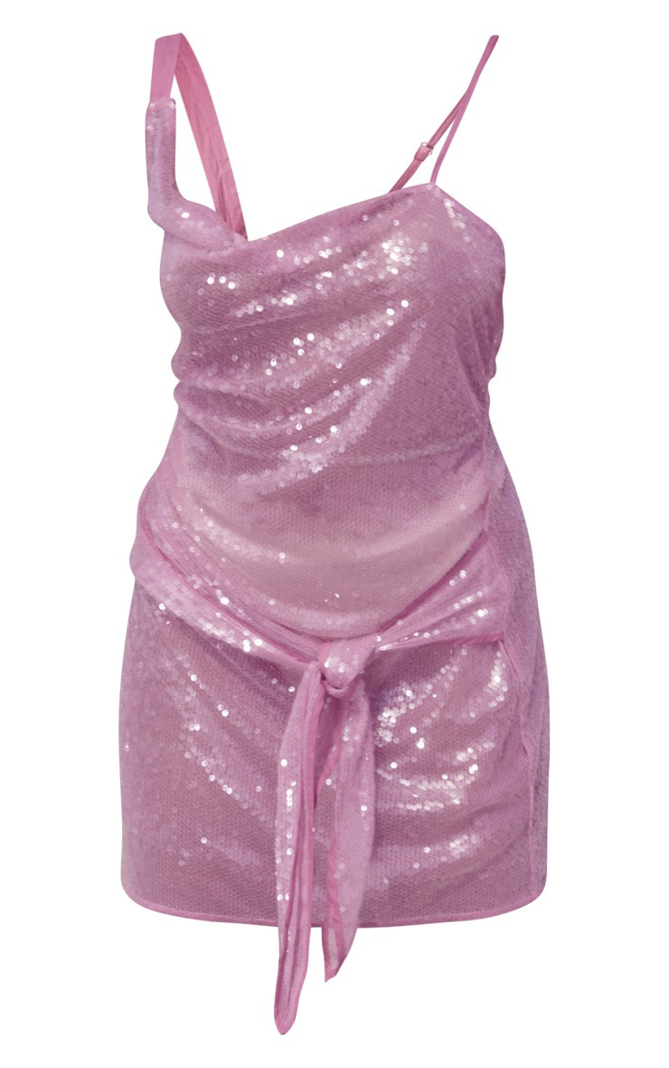 Plus Pink Sheer Sequin Wrap Bodycon Dress | PrettyLittleThing US