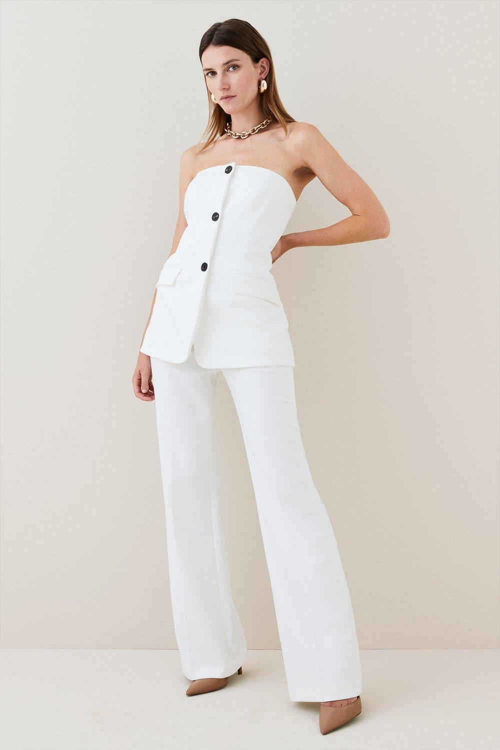 Petite Compact Stretch Tailored Button Bodice Jumpsuit | Karen Millen UK + IE + DE + NL