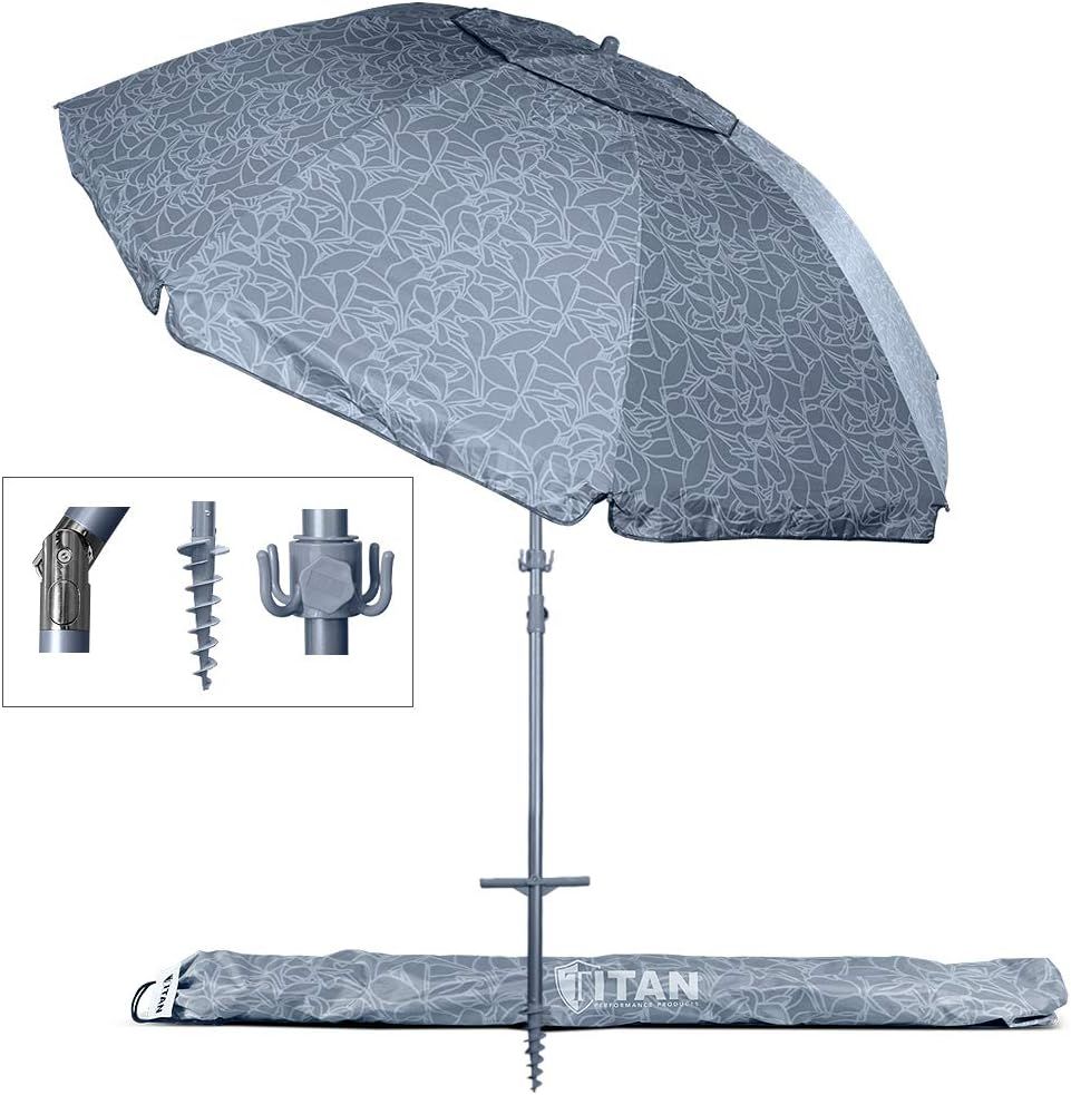 Titan 8 Foot Beach Umbrella with Sand Anchor. Fully Telescoping. UPF 50 Plus Rating. Tilting 2 Pi... | Amazon (US)