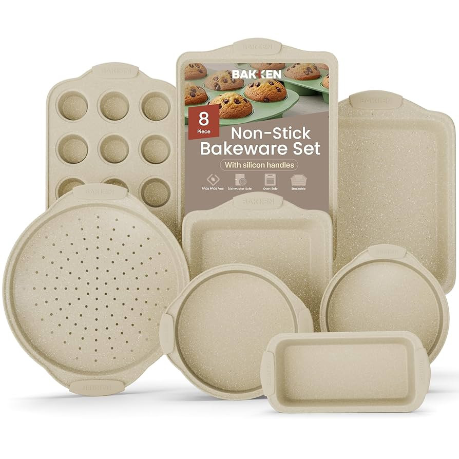 Deluxe 8-Piece Carbon Steel Bakeware Set - Nonstick White Marble Coating, Silicone Handles - Prof... | Amazon (US)