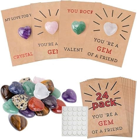Valentines Crystals Card ,24 Pack Valentines Cards with Heart-Shape Gems - Valentine Crystals Roc... | Amazon (US)