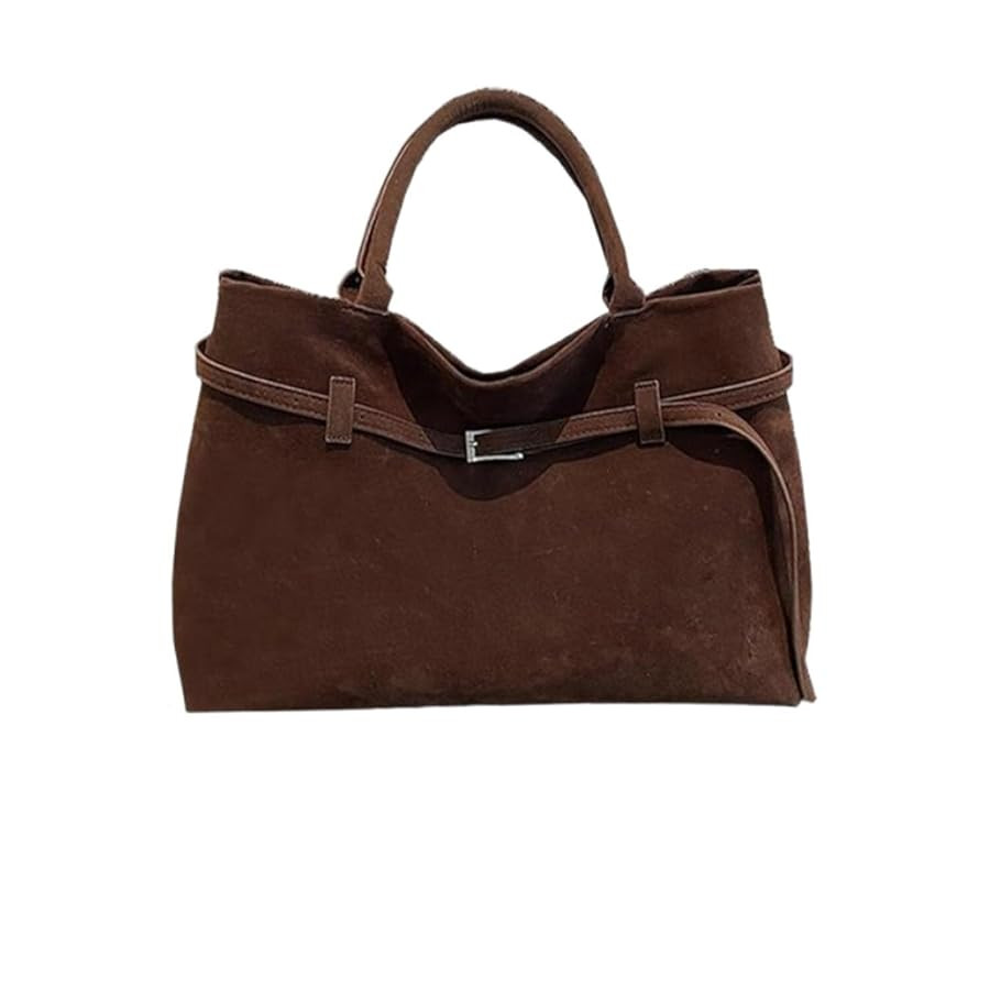 Faux Suede Bag Shoulder Hobo Bag Tote, Women's Large Brown Top Handle Work Tote | Amazon (US)