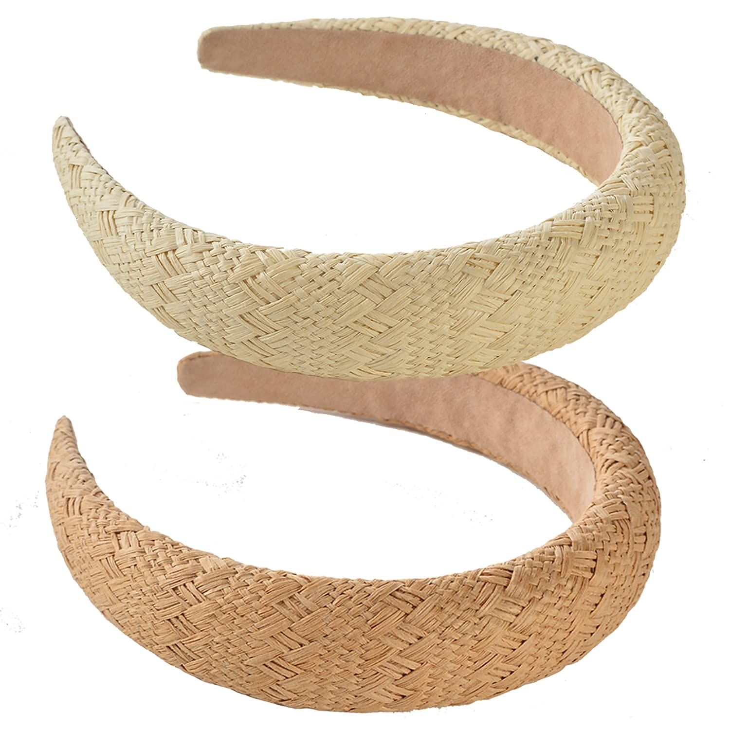 Straw Padded Headbands Fashion Rattan Wide Thick Head Band Boho Headband Woven Headwear Hair Head Bands Hair Band for Woman Girl Hair Accessories (Beige, original-A) | Amazon (US)