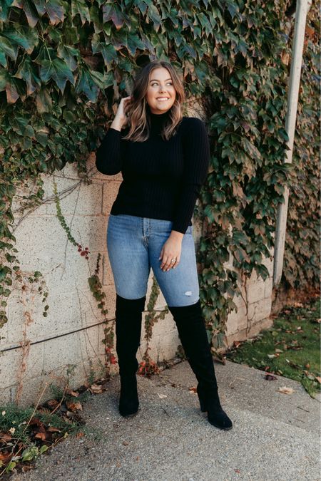 Fall outfit with a lightweight sweater, jeans, and over the knee boots! Sharing some similar styles as well. 

#LTKSeasonal #LTKmidsize #LTKstyletip