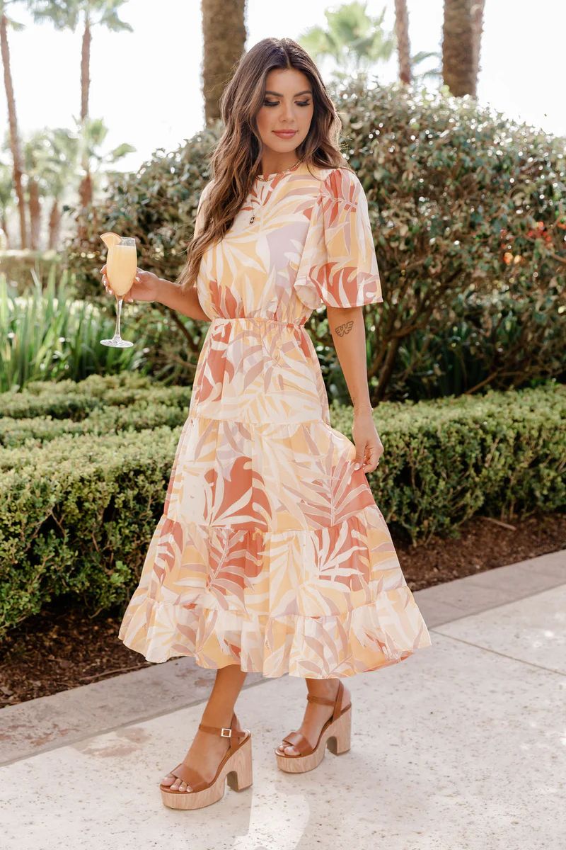 Wise Decision Yellow Tropical Open Back Midi Dress FINAL SALE | The Pink Lily Boutique