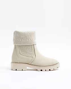 Cream nubuck rib sock Chelsea boots | River Island (UK & IE)