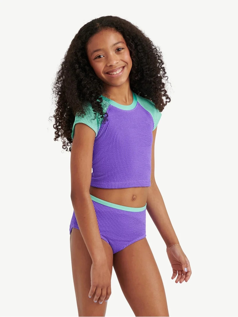 Justice Girls 2 Piece Short Sleeve Rashguard Swimsuit, Sizes XS-XL | Walmart (US)