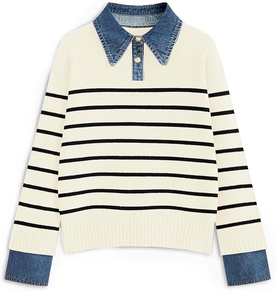 ETCYY Womens Oversized Sweater Cozy Fall Long Sleeve Button Up Denim Polo Pullover Tops Sweatshir... | Amazon (US)