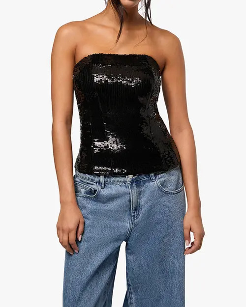 WeWoreWhat Sequin Corset Top in Black at Nordstrom, Size 0 | Nordstrom