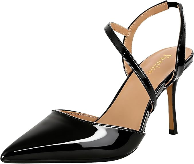 Closed Toe Slingback Heels Wedding High Stiletto Heel for Women 3.3 Inch Ankle Strap Pointed Toe ... | Amazon (US)