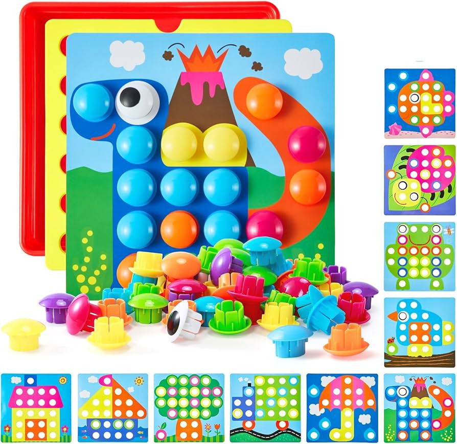 Geekper 68PCS Button Art Toys for Toddlers Color Matching Mosaic Pegboard, Early Learning Educati... | Amazon (US)