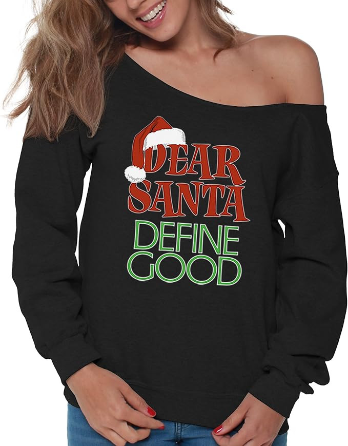 Vizor Dear Santa Define Good Off Shoulder Sweater for Women Dear Santa Define Good Ugly Christmas... | Amazon (US)
