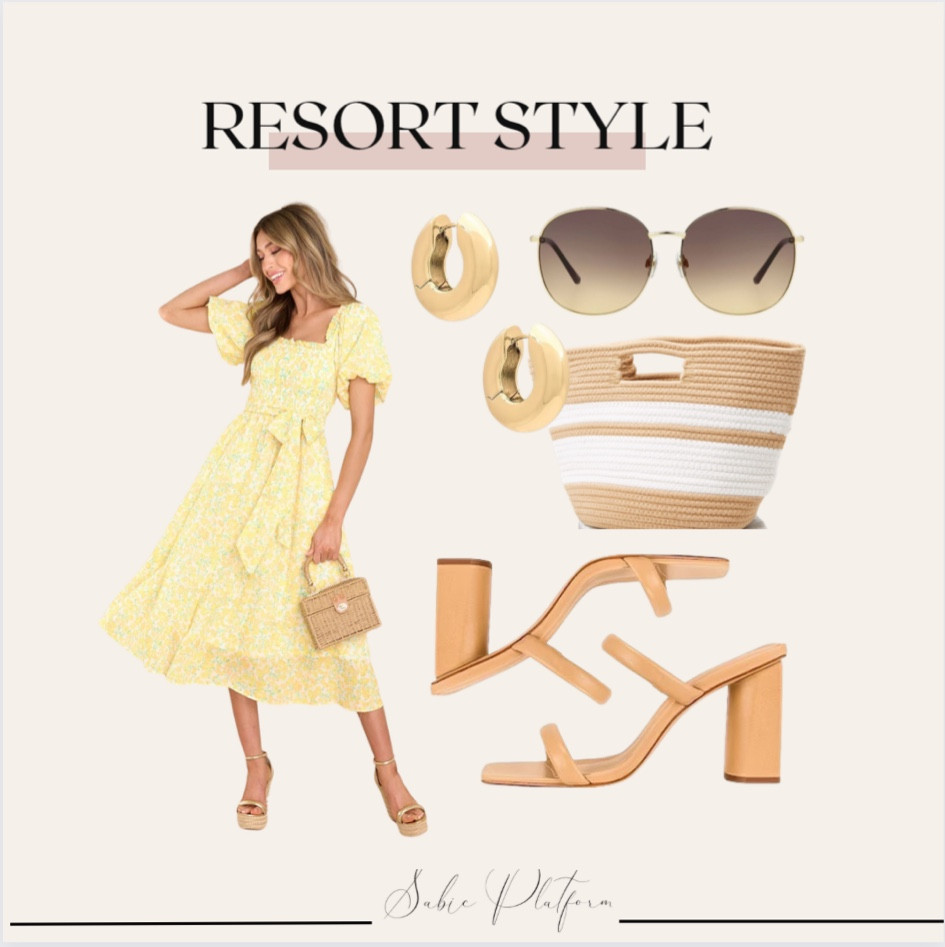 Red dress | yellow dress | spring | summer | spring break | resort style | outfit inspo | nude sandals | woven tote | beach tote | summer tote | sunglasses | gold hoops | sabic platform | travel outfit inspo | travel

#LTKFind #LTKtravel #LTKstyletip