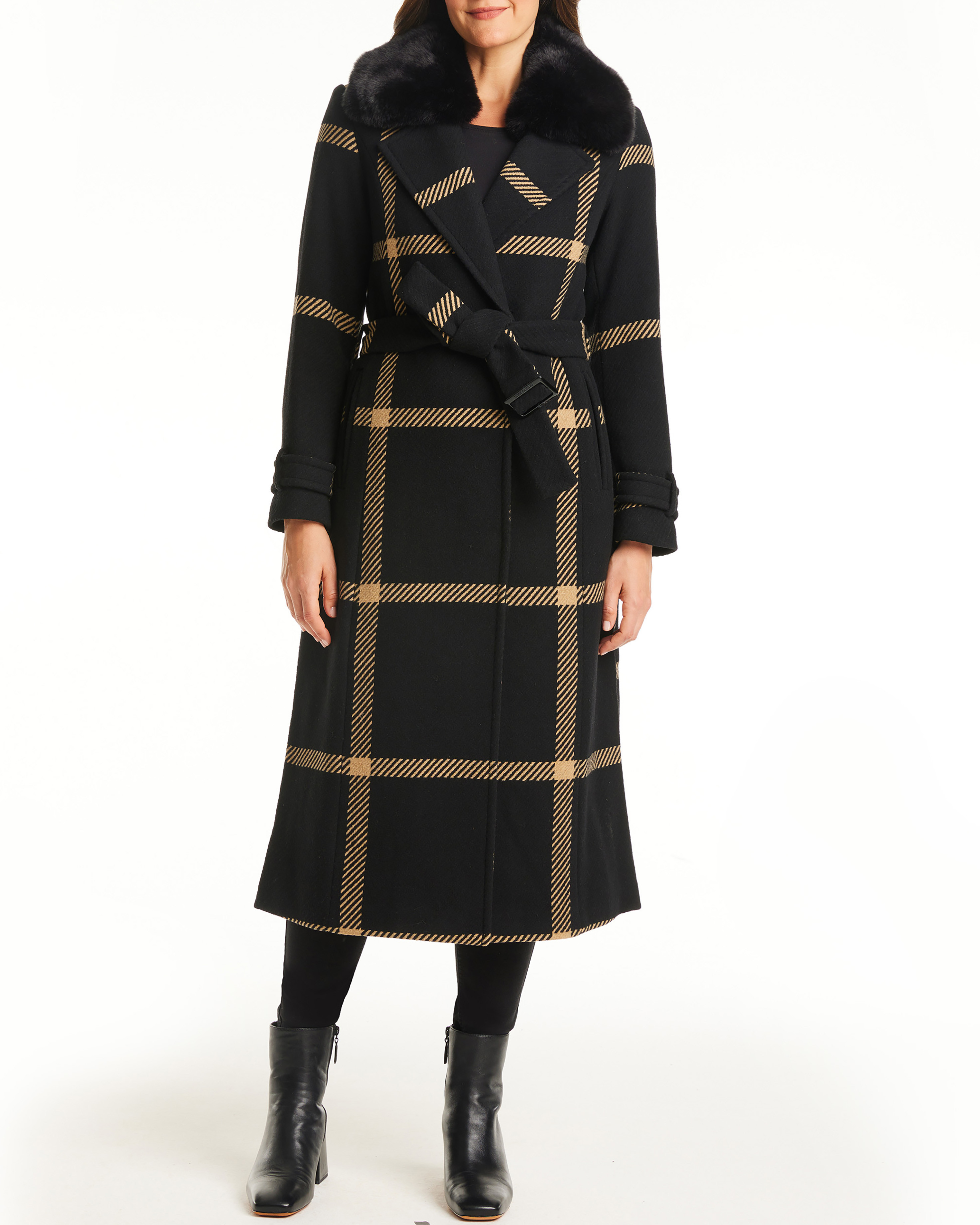 Vince Camuto Windowpane-check Print Coat | Vince Camuto