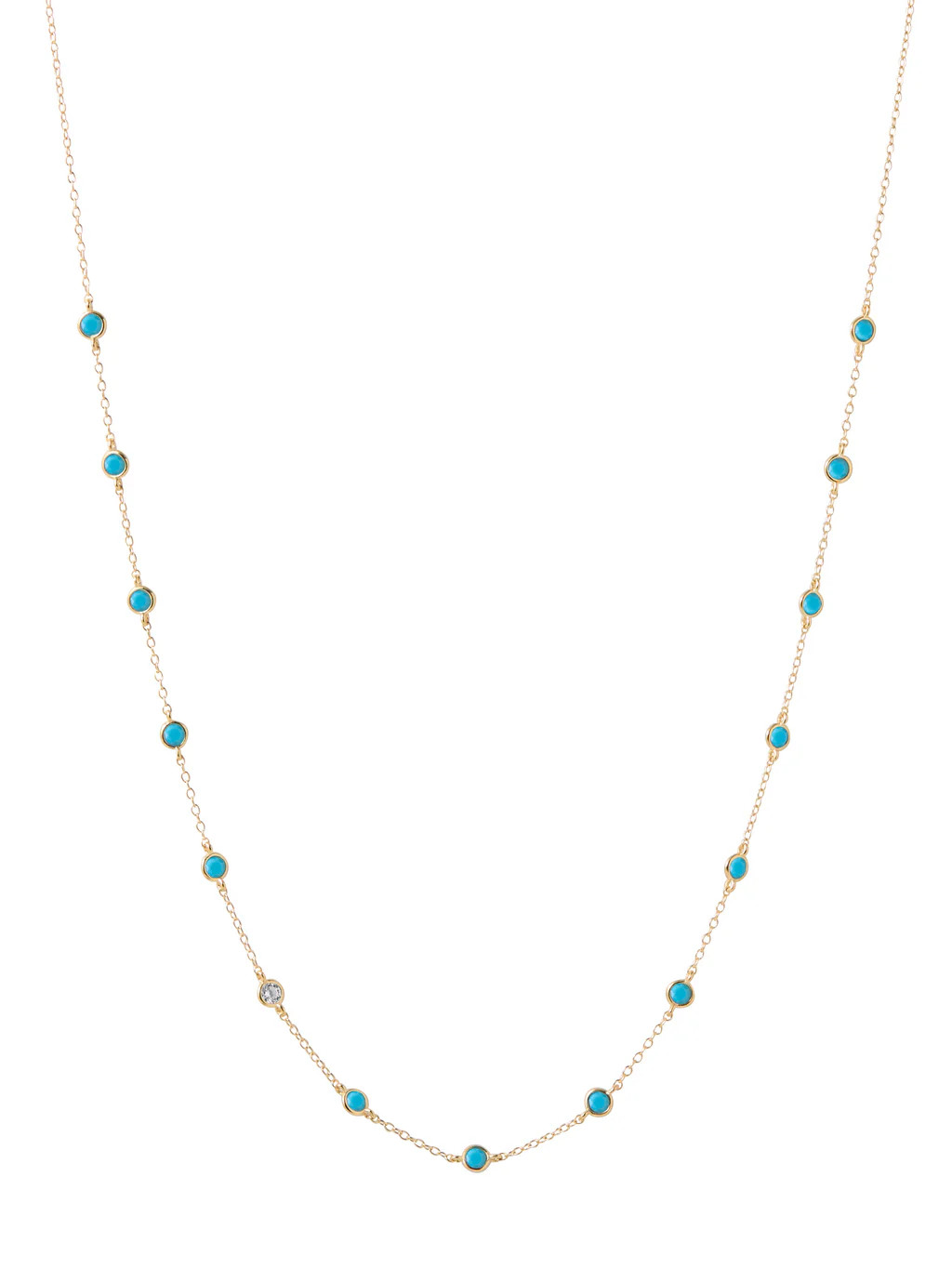 CLEMENCE, NANO TURQUOISE AND LAB DIAMOND 15 STONE STRAND NECKLACE, GOLD | Dorsey