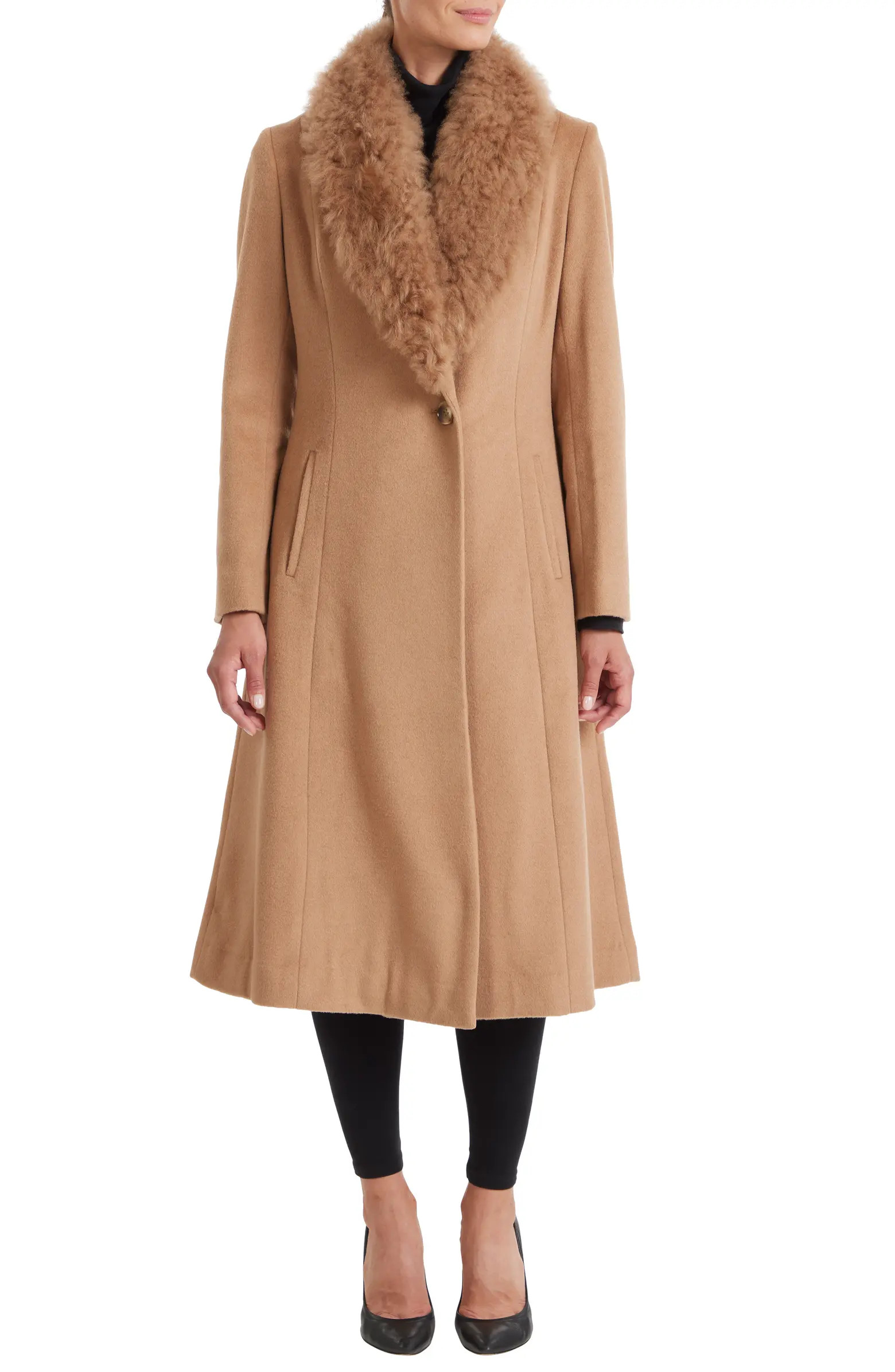 Toscana Genuine Dyed Lamb Shearling Collar Wool Blend Coat | Nordstrom Rack