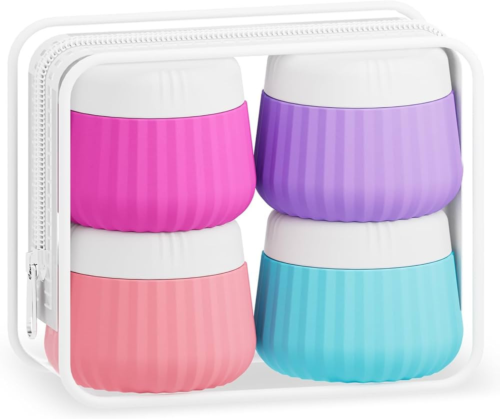 4 Pack Travel Size Silicone Jars, TSA Approved, Leak Proof, Bright Colors, 90ml Each, Cylindrical... | Amazon (US)