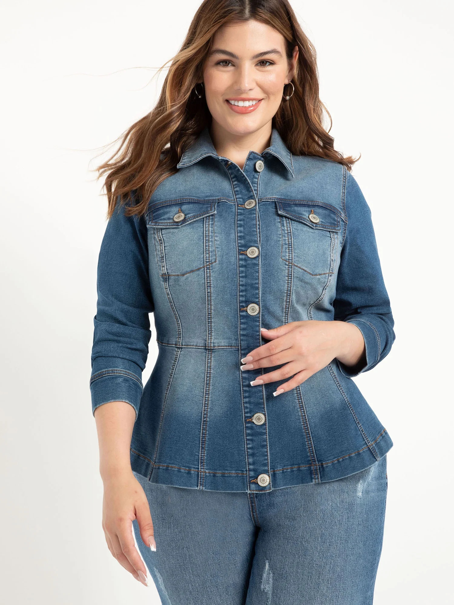 ELOQUII Elements - ELOQUII Elements Plus Size Denim Peplum Jacket - Walmart.com | Walmart (US)