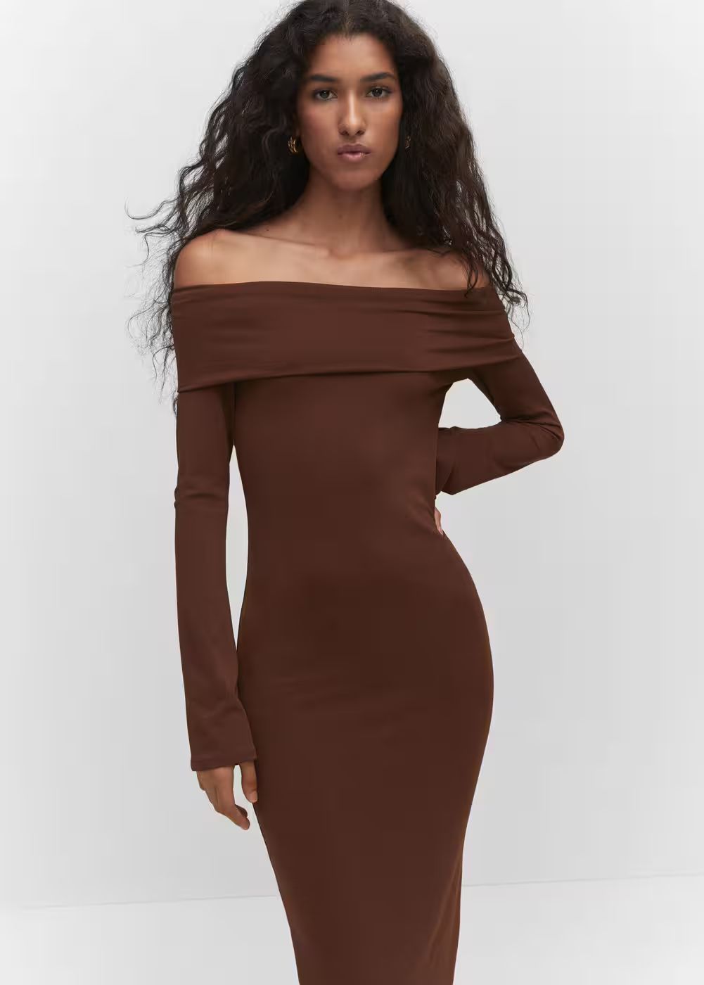 Off-shoulder midi dress -  Women | Mango USA | MANGO (US)
