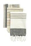 Creative Co-Op Grey & Tan Striped Cotton Tea Towels with Tassels (Set of 3) | Amazon (US)
