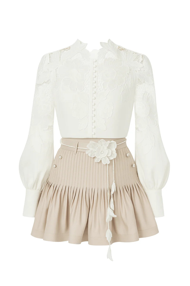 LAETITIA DROP WAIST PUFFY SLEEVED SILK LACE MINI SET | ROSEE DE MARTIN | CULT MIA | CULT MIA UK LTD