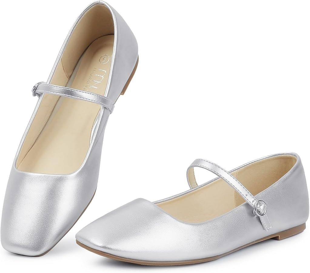 MUSSHOE Womens Ballet Mary Jane Flats Shoes Adjustable Strap Comfortable Square Closed Toe Versat... | Amazon (US)