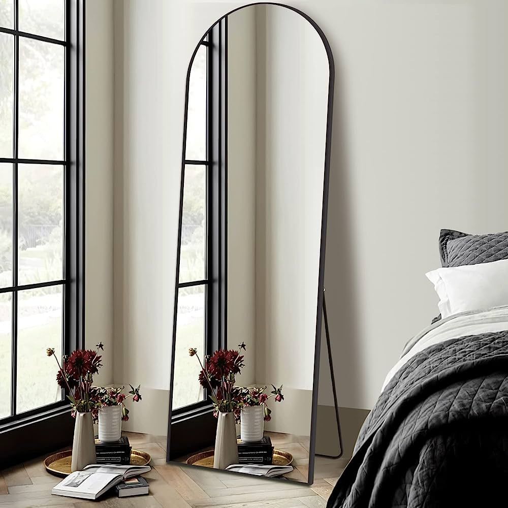 Arched Full Length Mirror with Stand, 64"x21" Black Floor Mirror Metal Framed for Wall Mounted Bo... | Amazon (US)