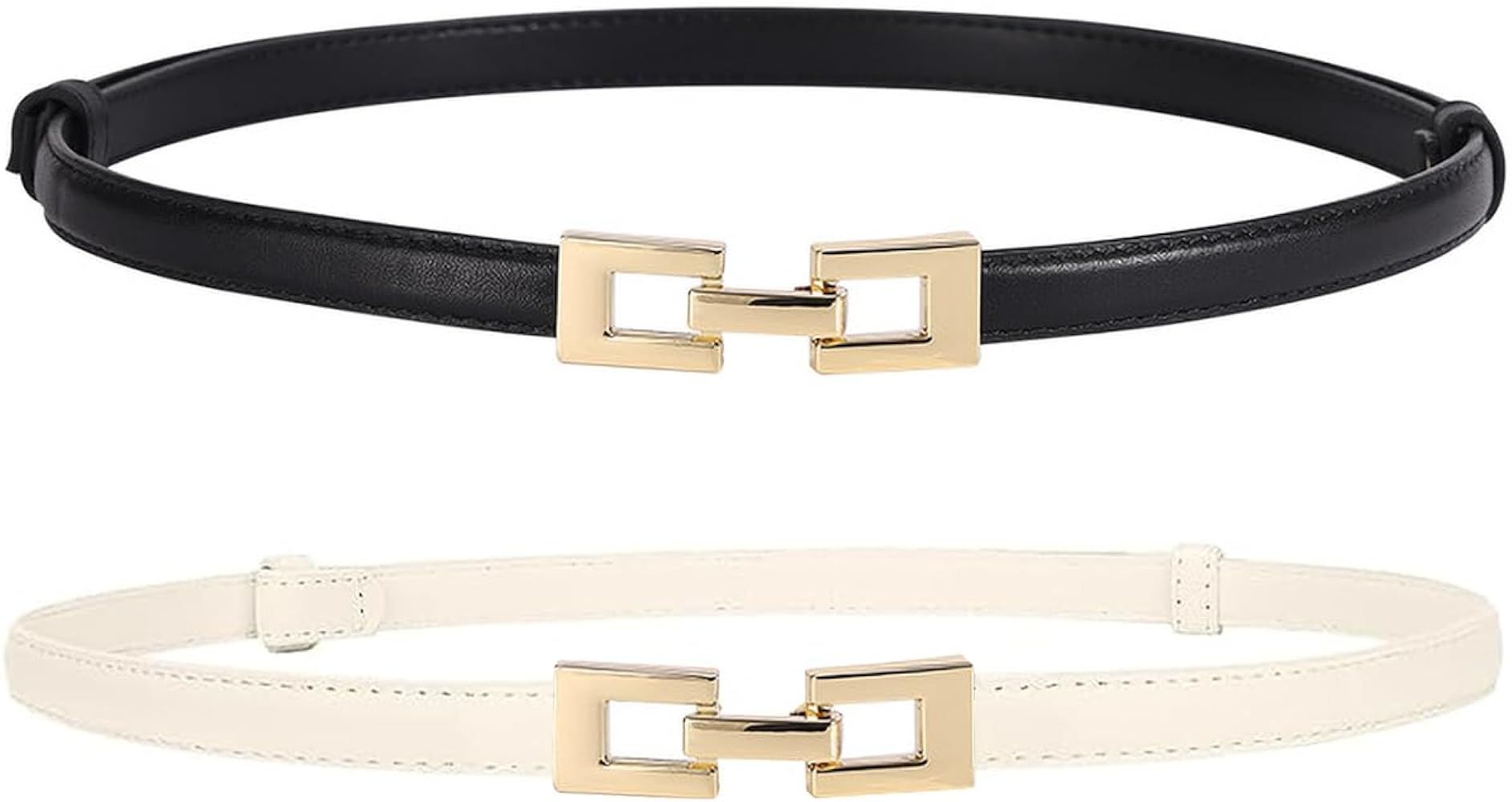 ALAIX 2Pack Skinny Leather Belts for Women Dress Belts Thin Waist Belt with Gold Buckle Adjustabl... | Amazon (US)